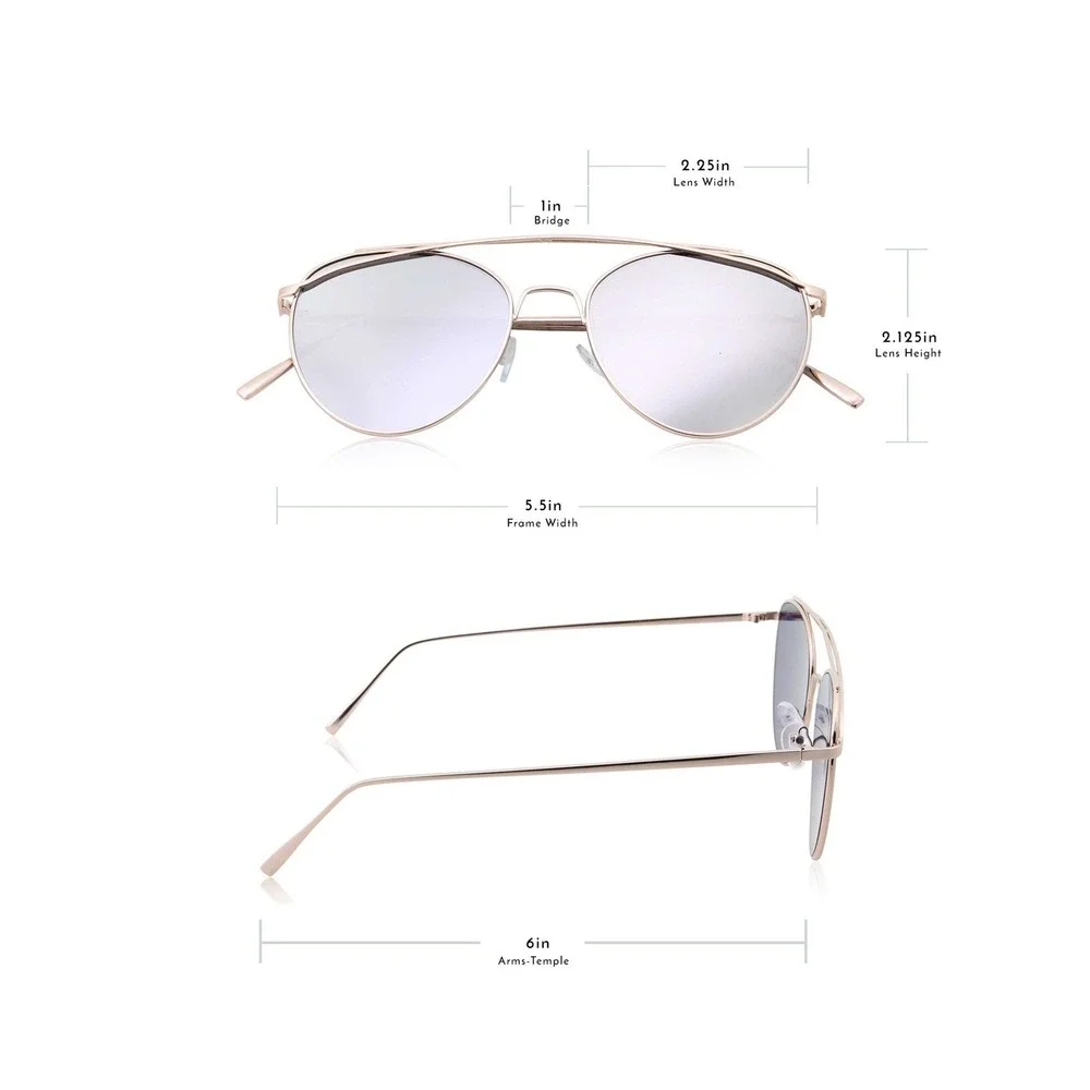 Sunglasses Silver Mirror Lens Gold Frame Fashion Trendy Luxury Metal Round Gafas